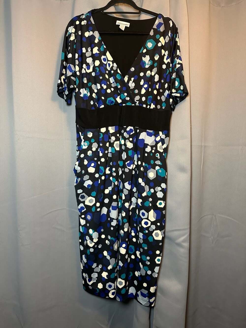 Jessica London Women Plus Size 16W Blue Geometric Midi Dress - Picture 2 of 8